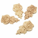 4pcs 10*6cm Rubber wood Carved Corner Onlay Applique Door Cabinet Rose Unpa R1L1