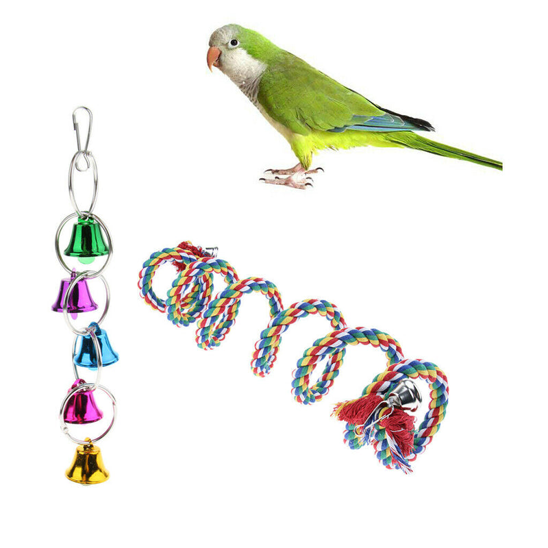 Pack of 2 Parrot Toys - Parrot Standing Climbing Spiral Cotton Bungee and Parrot