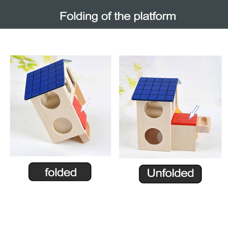 Cute 2 Layers Wooden Hamster Sleeping Grinding Pet House with Feeding Trough Del