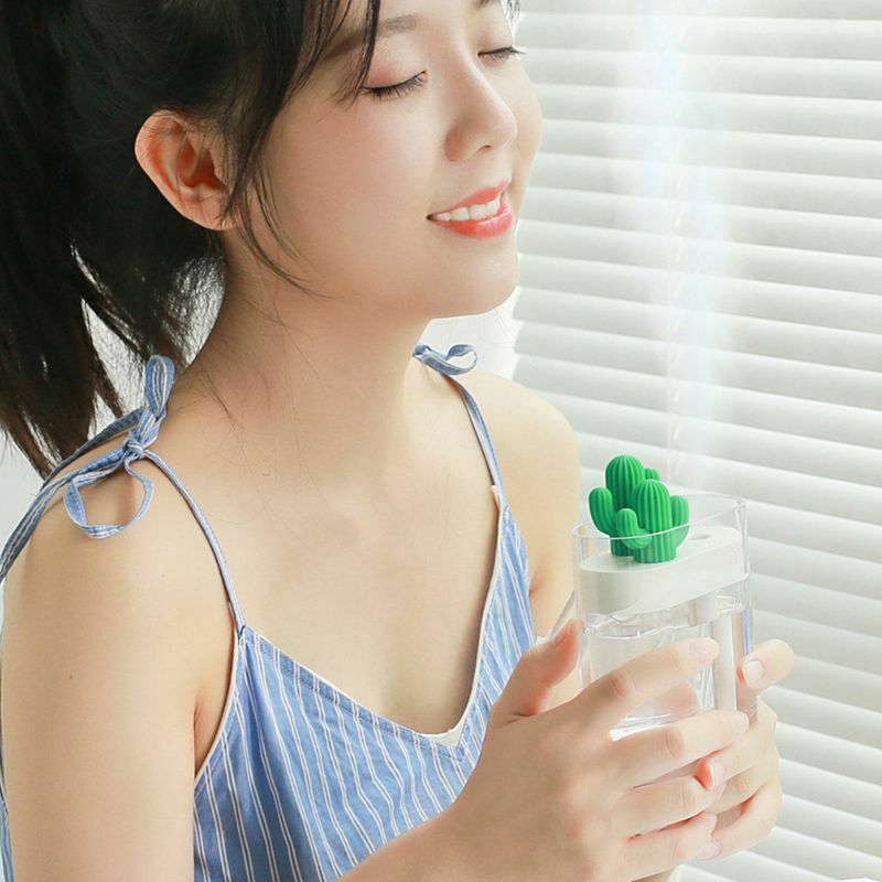 160ml Ultrasonic Air Humidifier Clear Cactus Color Light USB Essential Oil  S2U7