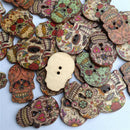 50pcs printed two-eyed wooden buttons mixed with cartoon skulls wooden buttons
