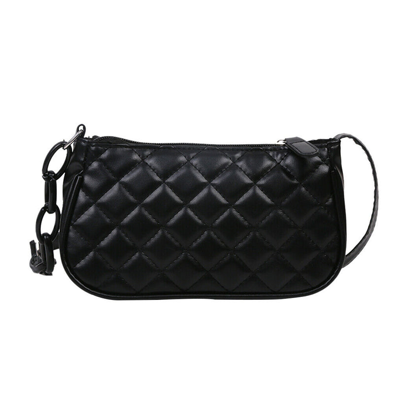 Fashion Lattice Pattern Women Handbag Chain Shoulder Underarm Bag (Black)
