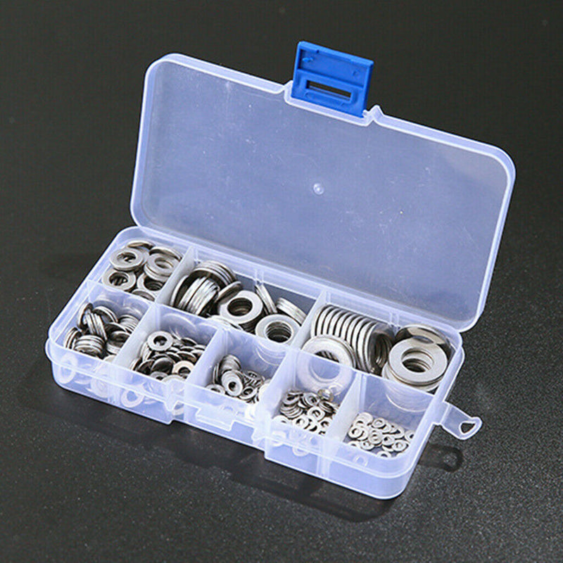 360x Stainless Steel Flat Washers M2 M2.5 M3 M5 M5 M6 M8 M10 & Storage Box