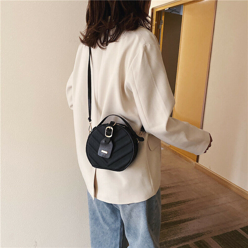 Creative Round Shoulder Bag Leather Small Women Crossbody Handbag (Black)