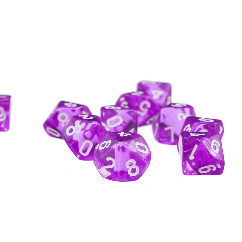 20 Pack Clear D10 Dice 10 Sided Dice for D&D RPG MTG Accessories Red&Purple