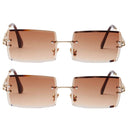 2Pack Stylish Rectangle Cut Rimless Sunglasses Tinted Lens Eyewear Shades Coffee