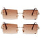 2Pack Stylish Rectangle Cut Rimless Sunglasses Tinted Lens Eyewear Shades Coffee