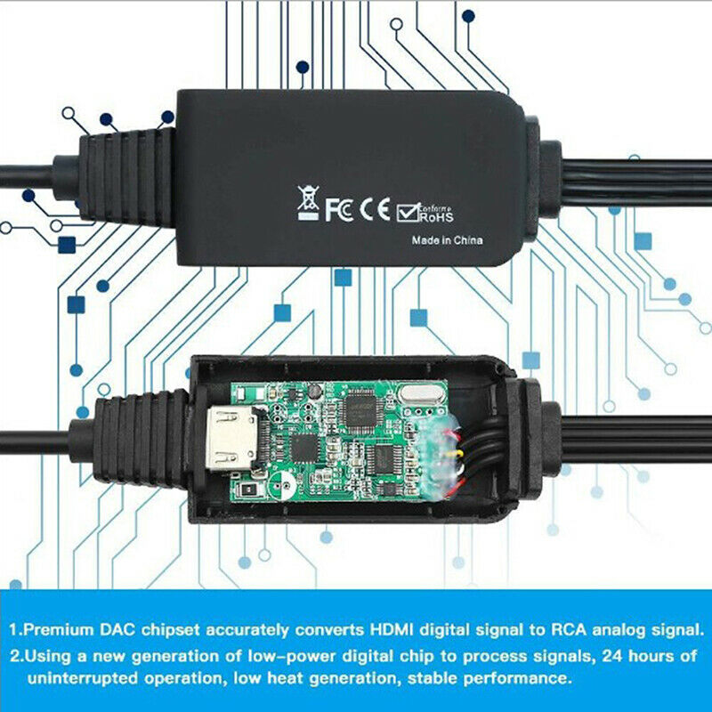 1 Pcs 1.8M (6.1ft) 1080P HDMI to AV Converter 3RCA CVBS Converter Adapter