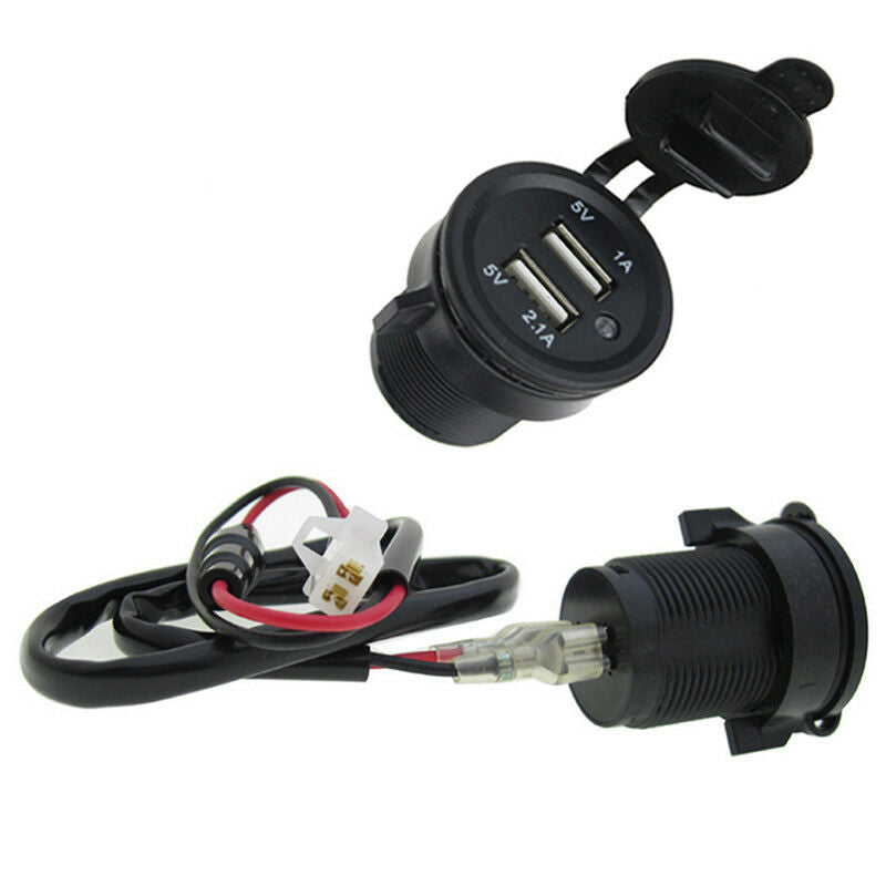 Dual USB Car 2A Charger Socket Splitter Cigarette Power 12V-24V with Wire FuseJR