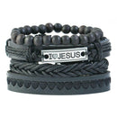 4pcs Retro Weave Bracelet Multilayer Leather Bangles Religious Jewelry Gift