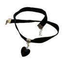Black Velvet Choker Crystal Heart Pendant Gothic Handmade PUNK Necklace (Si