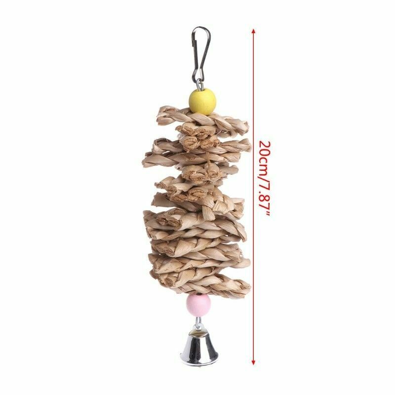 Bird Parrot Toys Natural Wooden Grass Chewing Bite Hanging Cage Accessories