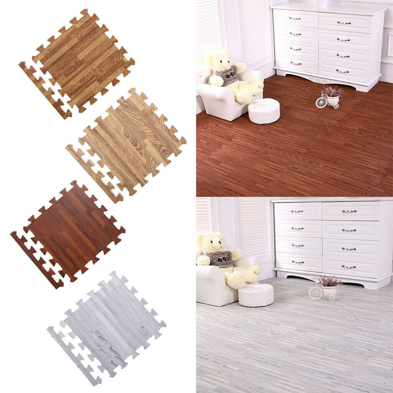 18Pcs Dark Wood Effect Foam Mats Interlocking Tiles Floor Protection 30x30cm