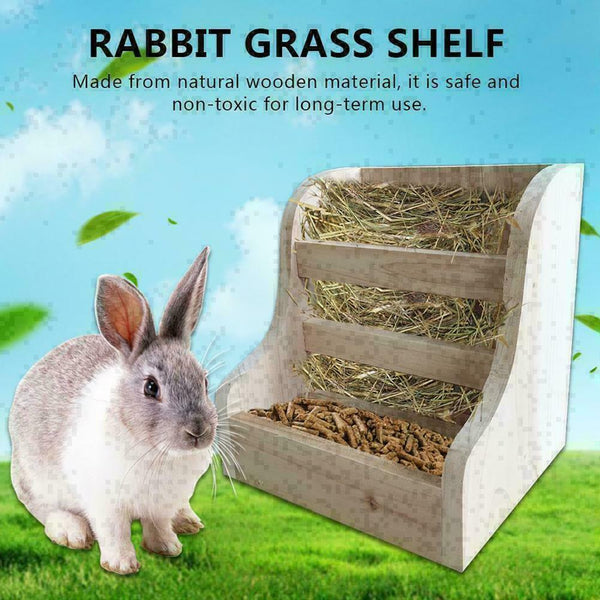 Rabbit Totoro Guinea Pig Hay Wooden Feeder Straw Frame Cage Feeder Nat Pine E9D8
