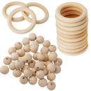 70pcs Unfinished Wooden Teether Beads Wood Baby Teething Ring DIY Jewellery