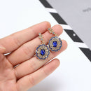 New Women Luxury Rhinestone Faux Sapphire Round Dangle Ear Stud Earrings Decor