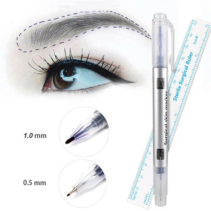 2X Waterproof Microblading Tattoo Eyebrow Skin Marker Pen Measuring Ruler New UK