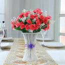 Artificial Plastic Rattan Flower Vase Roses Floral Storage Round Basket Hom A7O9