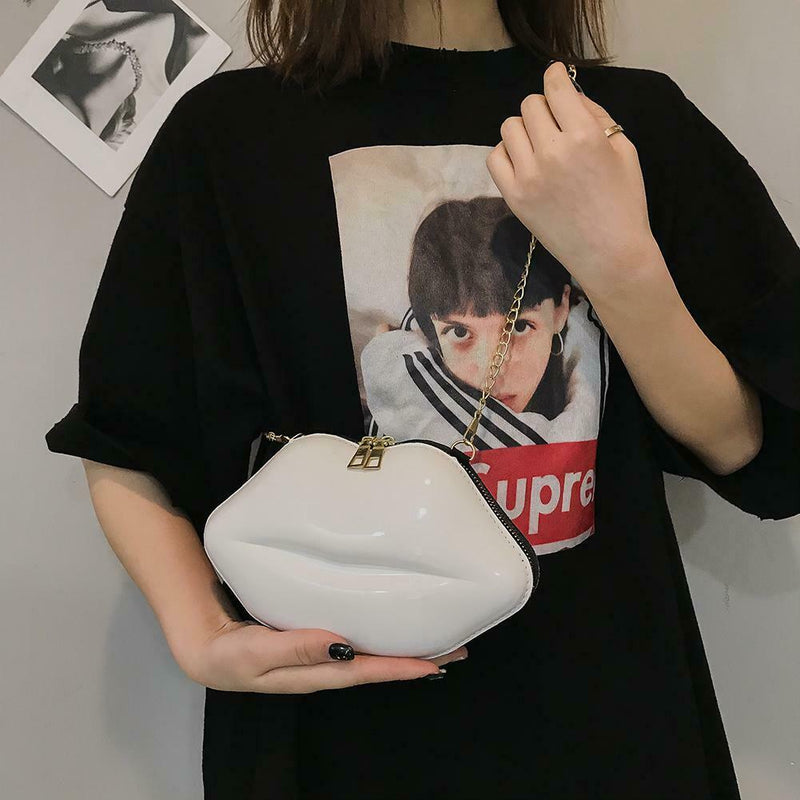 Lips Women PVC Handbags Chain Messenger Bags Shoulder Party Clutch (White)