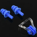 Adults Pairs Blue Swimming Silicone Ear Plugs with Nose Clip G3W2