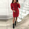 Women Long-Sleeved Bodycon Clubwear Ladies Plush Solid Color Dress (Red M)