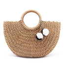 Summer Handmade Bags Women Pompon Beach Weaving Ladies Straw Bag Wrapped Be L8Y2