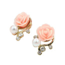 Fashion Pearls Rhinestone Ear Stud Women Flower Earrings Jewelry (Pink) A