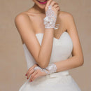 Elegant White Wedding Fingerless  Gloves Lace Applique Short Rhinestone  GGM