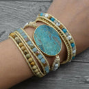 Latest Leather Wrap Beaded Bracelet Huge Ocean Stone Bracelet Chic Jewelry BH9O3