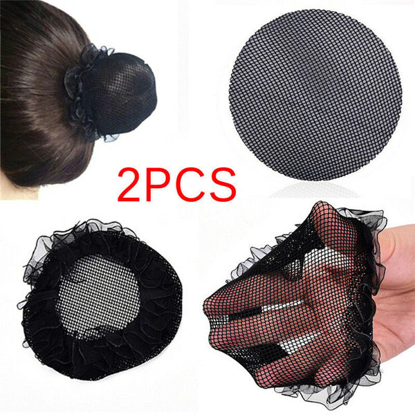 2PCs Women Ballet Dance Skating Snoods Hair Net Bun Cover Black Nylon Material Z
