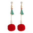 Christmas Tree Drop Dangle Earrings Chain Pom Pom Ear Studs Jewelry Gift Wome FT