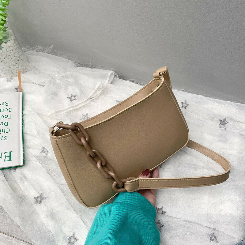 Women Solid Evening Clutch Shoulder Handbags PU Leather Totes Bags (Khaki)