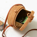 Round Women Summer Rattan Bag Handmade Woven Beach Cross Body Bag Circle Bo