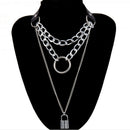 Gothic Lock Chain Necklace Multilayer Punk Choker Collar Pendant Necklace