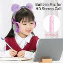 Cartoon Glitter Bear Ear Kids Wired Headphone Adjustable Headband for Girls