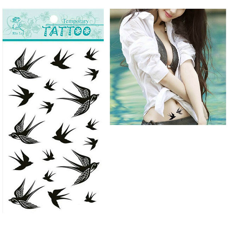 2pcs Swallow Bird Flash Removable Waterproof Temporary Tattoo Stickers Body `US