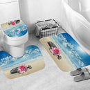 4Pcs Home Bathroom Decor Set Bathroom Beach Flower Pattern Toilet Seat Cove