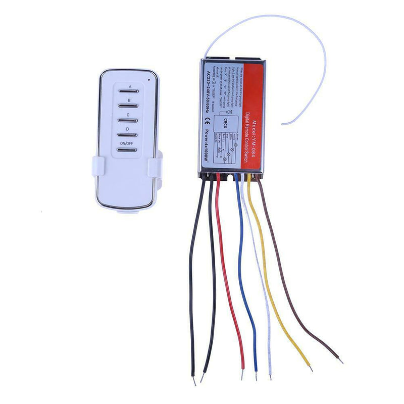 220V 4 Way Wireless RF Remote Control ON/OFF Switch + 1 Remote Controllers