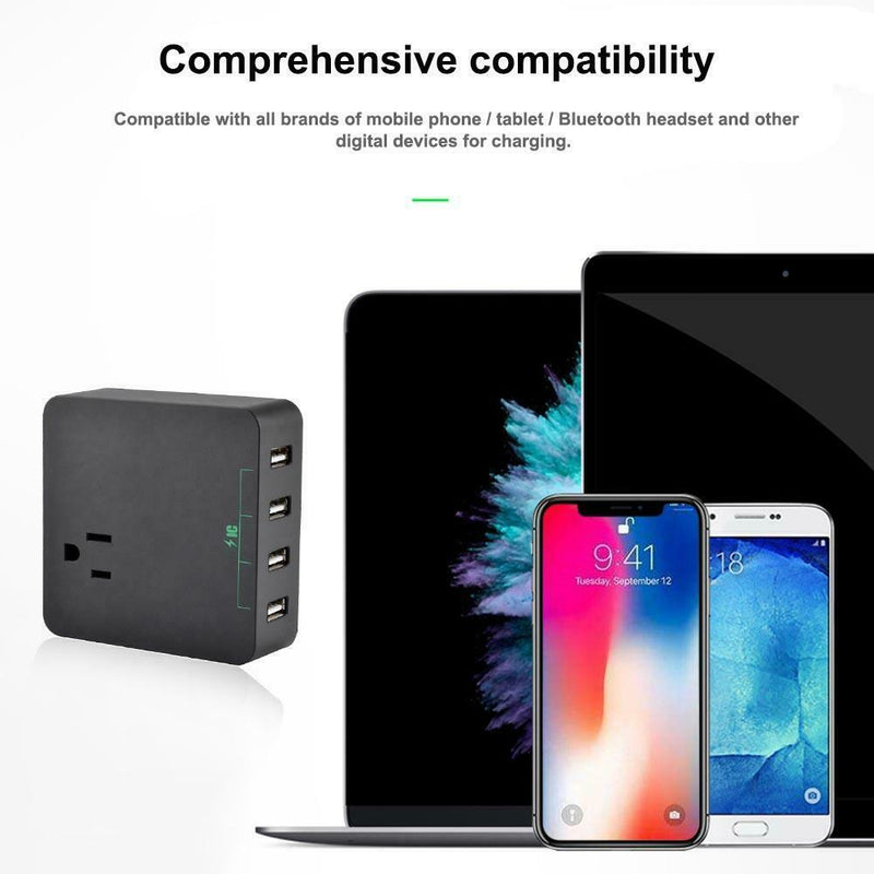 4 USB Ports Travel Phone Charging Station Socket AC Power Strip Charger US A