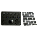 5 GANG ON/OFF TOGGLE ROCKER SWITCH PANEL W/ 12V-24V LED VOLTMETER 4.1A DUAL USB