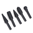 5X Black Steel Rotary Burr Set 1/4'' 6mm Shank Wood Rasp Drill Bits Home Tool FT
