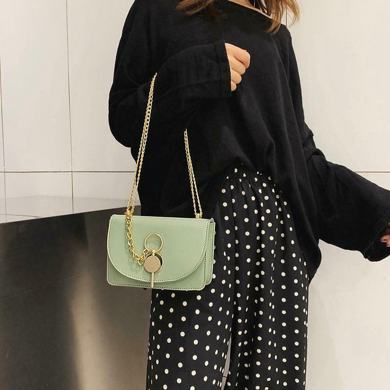 Fashion Women Messenger Bag Leather Pure Color Chain Shoulder Bag (Green) A