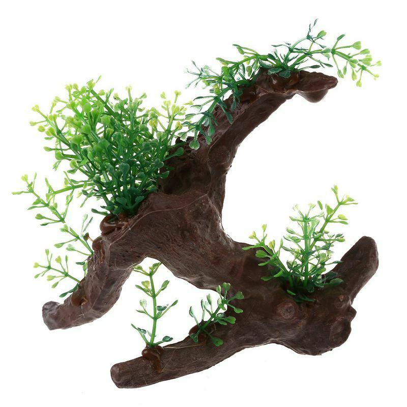 Green Dark Brown Fish Tank Aquarium Driftwood Plastic Tree 5.7 inch