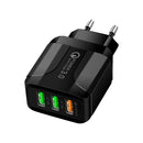 3 Port Charger USB QC3.0 Fast Charging Travel Wall Phone Adapter (Black EU) A