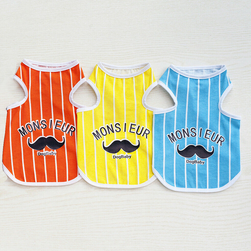 Moustache Pattern Pet Puppy Dog Cat Pet Clothes Dress Vest T Shirt Yellow L