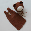 Newborn Photography Clothing Baby Hand-Woven Rompers+Hat (Chocolate) A