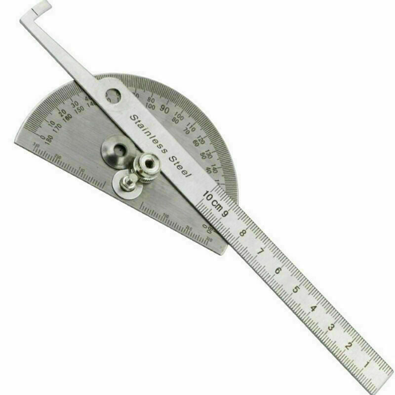 1*Student Steel Stainless Round Head Rotary Protractor Angle Rule Measuri N Z0I2