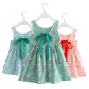 Children Dresses Girls Sleeveless Flower Print Bow Decor Backless Princess  D2O7