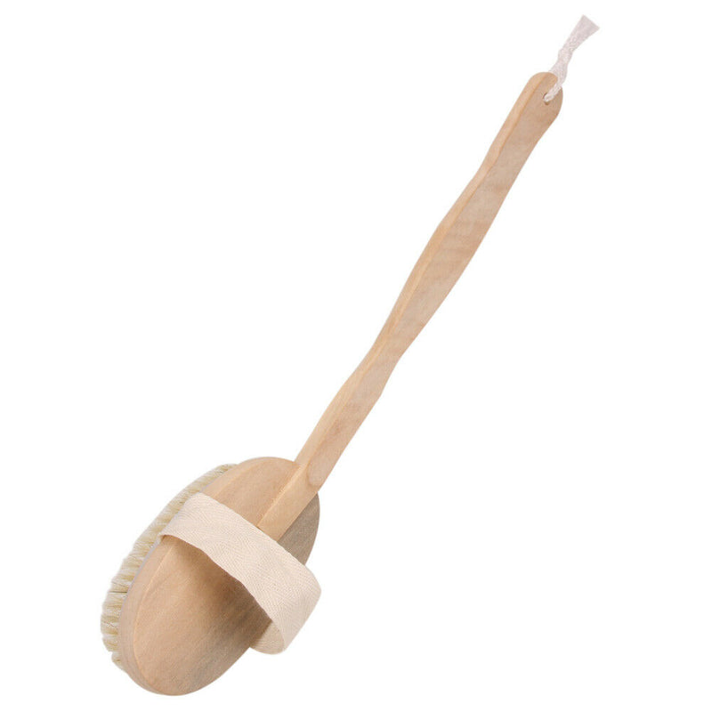 Natural Long Wood Bristle Body Brush Massager Bath Shower Back Spa Scrubber A