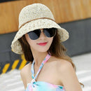 Sun Hat Bucket Girls Lady Beach Straw Hat Summer Sun Protection Packable Fo F1A9